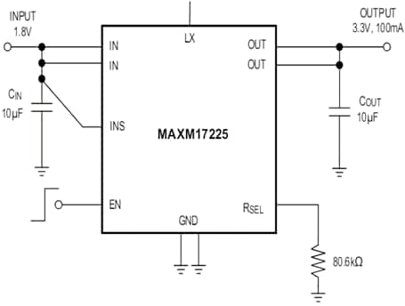 Schéma du circuit d'application - Analog Devices / Maxim Integrated Modules Boost à nano puissance MAXM17225